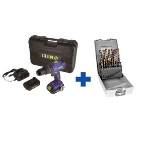 Pack Taladro Atornillador IRIMO 18V + Set Brocas HSSCO BAHCO | Oferta Profesional Talleres