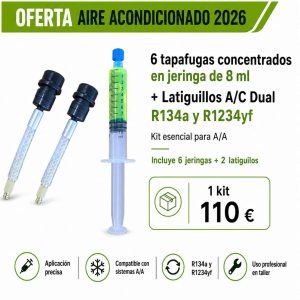 Kit PRO tapafugas aire acondicionado con 6 jeringas y latiguillos R134a R1234yf