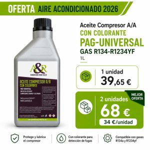 Pack aceite compresor aire acondicionado con colorante PAG-Universal 1L compatible R134a y R1234yf