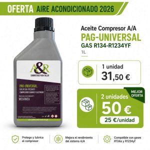 Pack aceite compresor aire acondicionado PAG-Universal 1L dos unidades compatible R134a y R1234yf